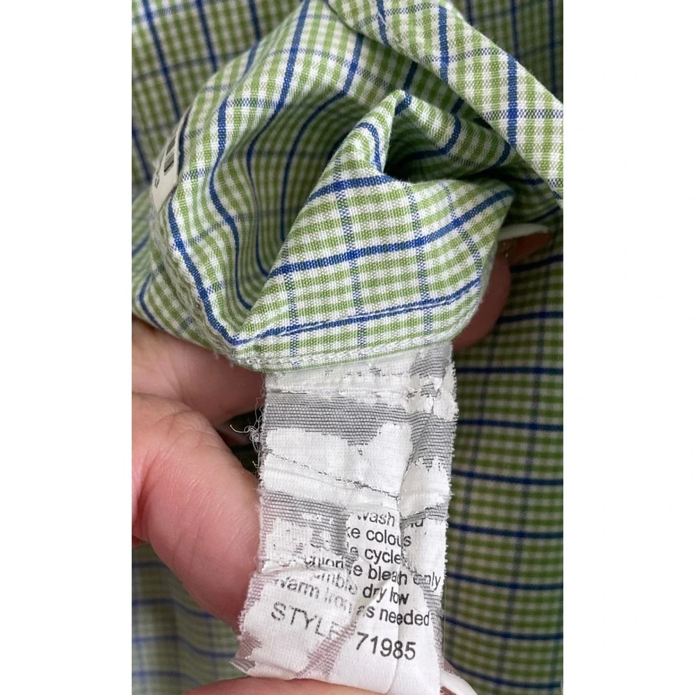 J Crew Mens XL 17-17.5 Shirt 100s 2-Ply Cotton Green Blue Check Button Down
